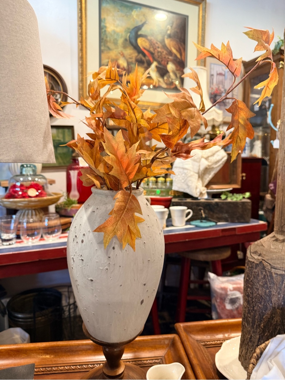 White Ceramic Vase with Autumn Orange Faux Foliage - Home Accents